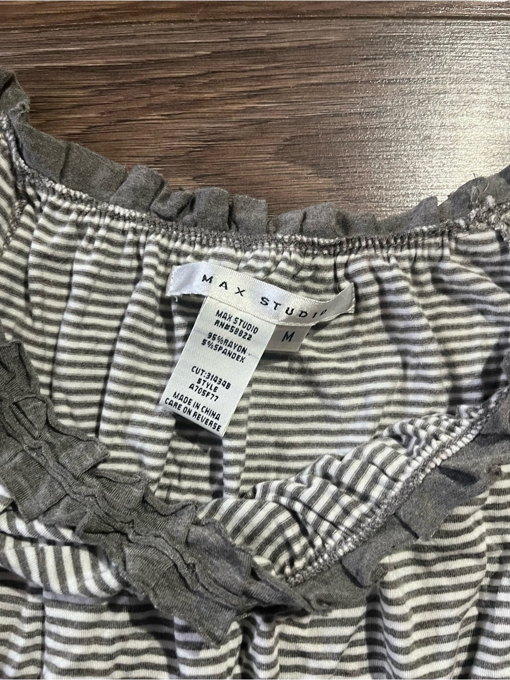 Max Studio Gray & White Striped Ruffle-Neck Crop Top - Picture 3 of 3